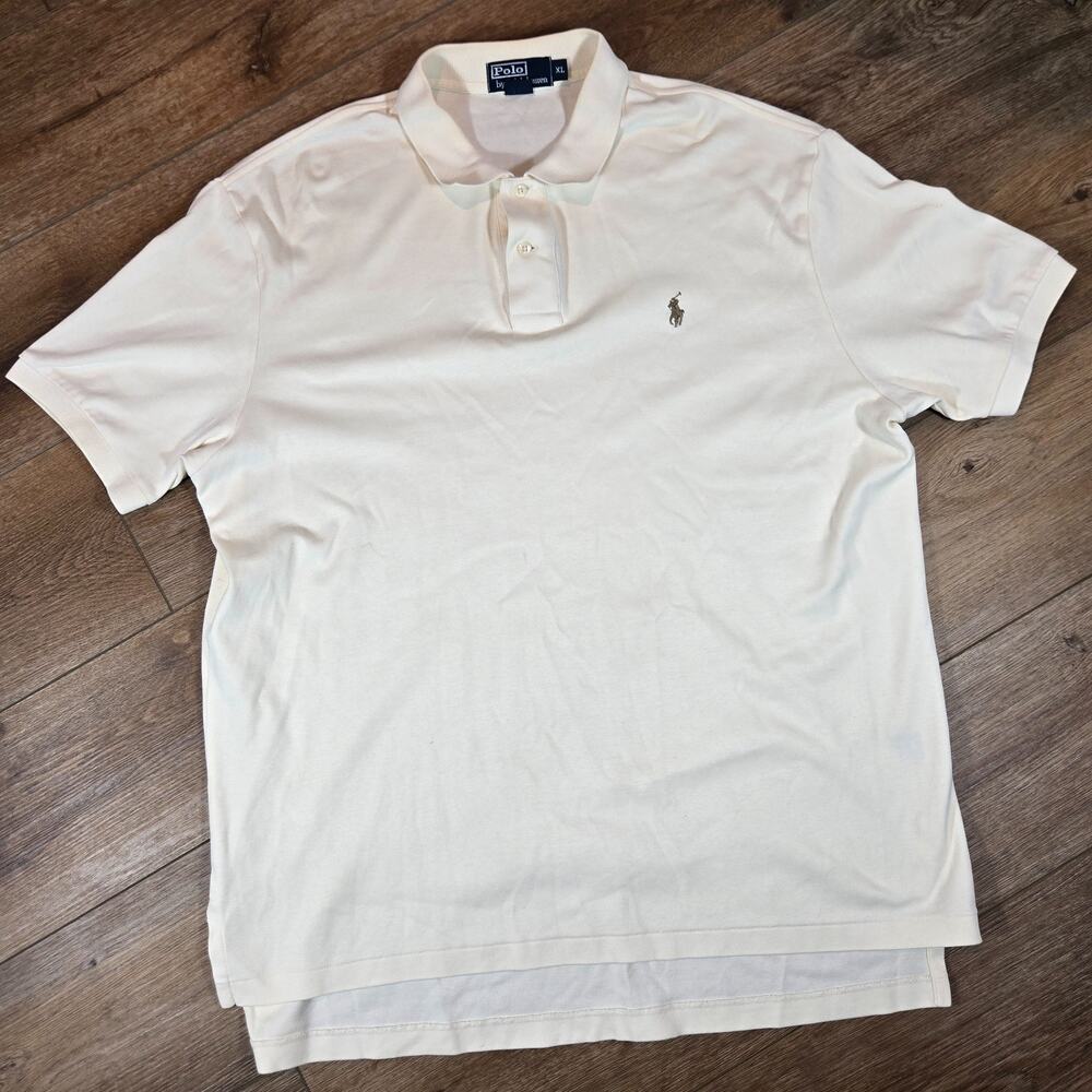 Vintage Y2K Polo Ralph Lauren Polo Shirt Mens XL Yellow Brown Pony Short Sleeve